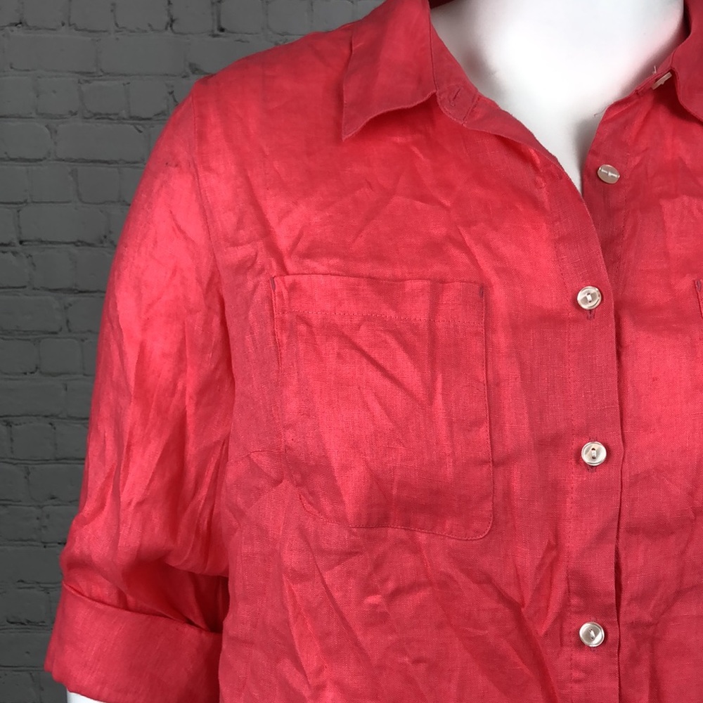 1X 3X Charter Club Coral Linen Button Top Plus Sz - Picture 5 of 6